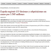 Espaa registr 133 fusiones y adquisiciones en enero por 3.505 millones